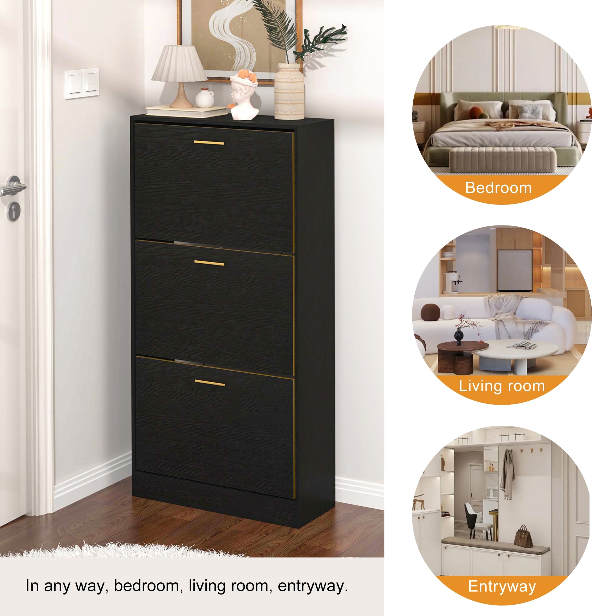 Modern Design Wood Shoe Storage Cabinet with Drawers Bed Bath