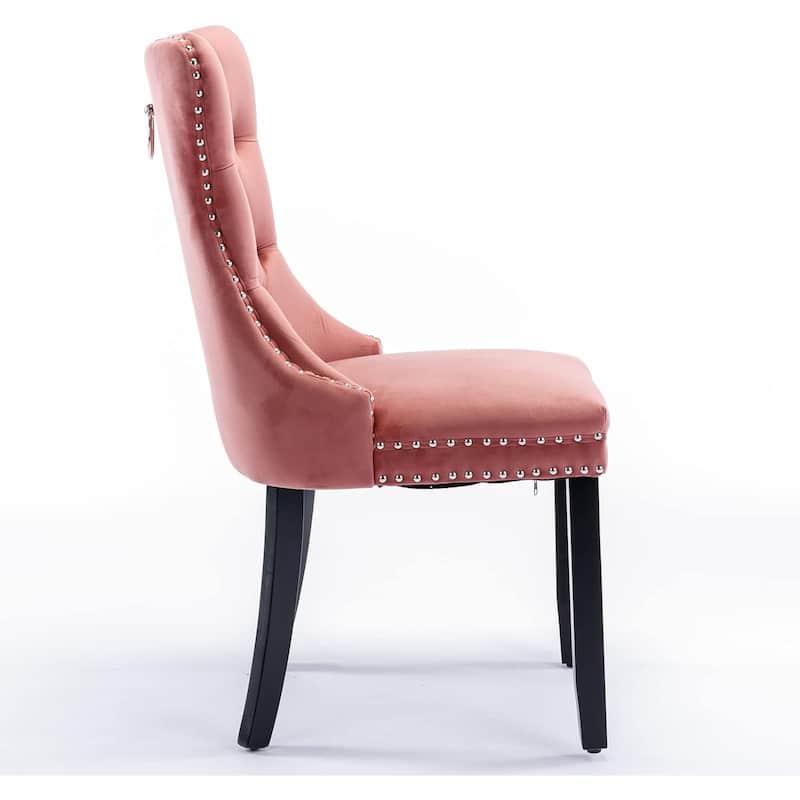 Set of 2 Hollywood Glam Velvet Dining Chairs – Tufted Back with Nailhead Trim and Ring Pull, Modern Accent Side Chairs