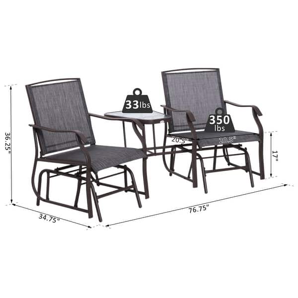 dimension image slide 3 of 2, Outsunny 3-pc. Outdoor Sling Fabric Gliding Rocker Chairs w/ Table