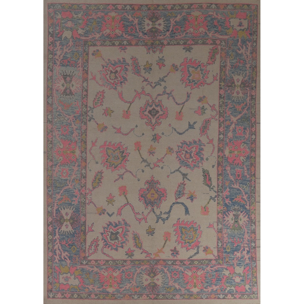 Hand Knotted Oriental 100% Wool Carpet Transitional All-Over Beige & Ivories Oushak Area Rug - 10' 7'' X 8' 4''