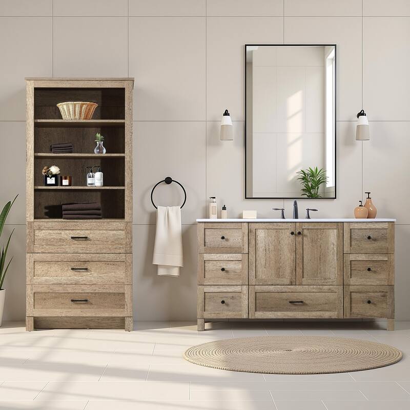 Fresco 16-28 Inch Bath Storage Glass Cabinet