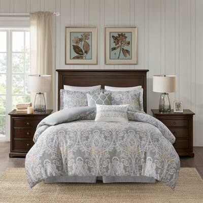 Harbor House Hallie 6-piece Grey Damask Pattern Cotton Comforter Set