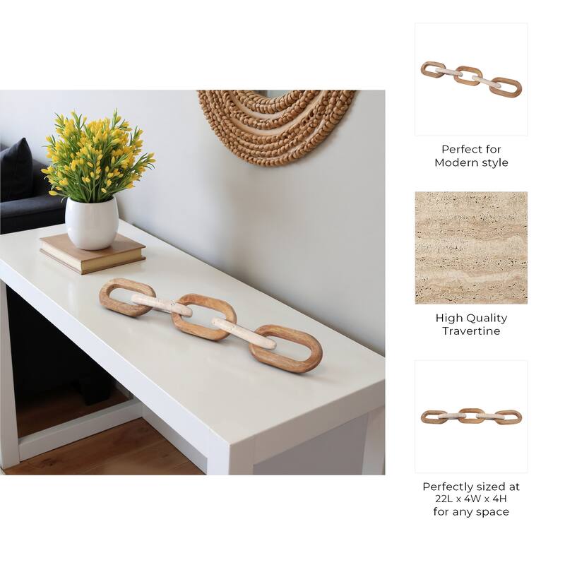 Travertine Wood Modern Decorative Chain Link Sculpture Accent Decor