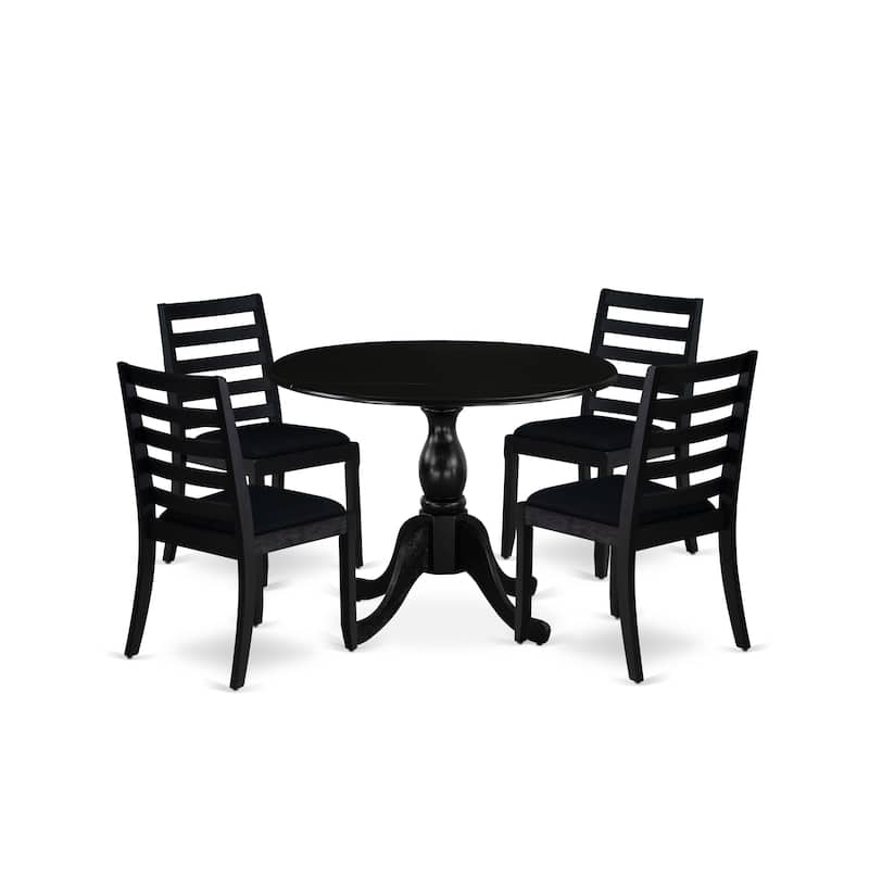 East West Furniture Dining Set Includes a Round Table and Stackable Kitchen Chairs, Black (Pieces & Seat Type Options)
