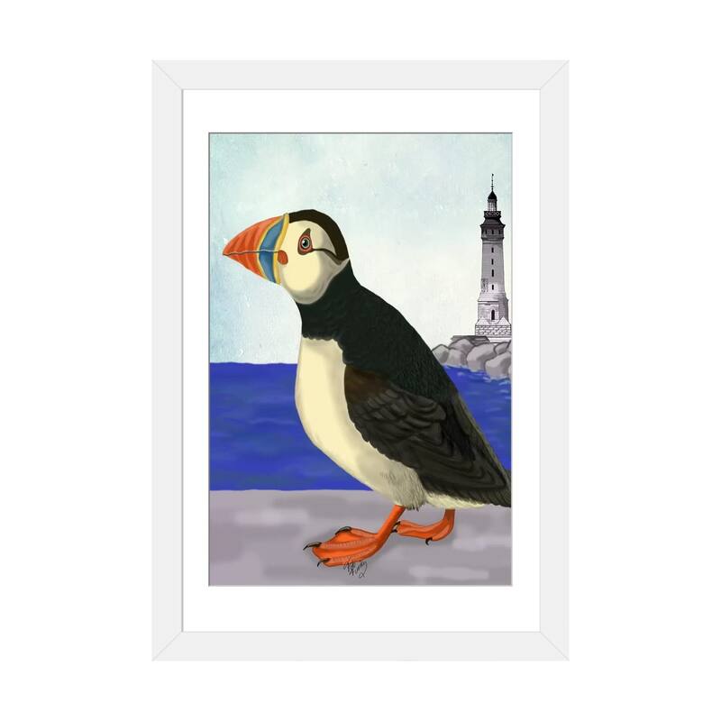 iCanvas "Puffin On The Quay" by Fab Funky - White - 24x16x1