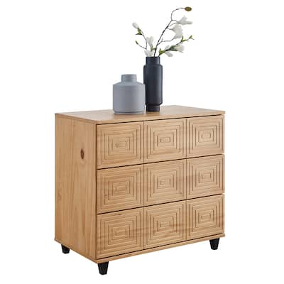 MUSEHOMEINC Solid Wood 3 Drawer Dresser for Bedroom-Mix Color Modern Chests of Drawers for Bedroom/Living Room