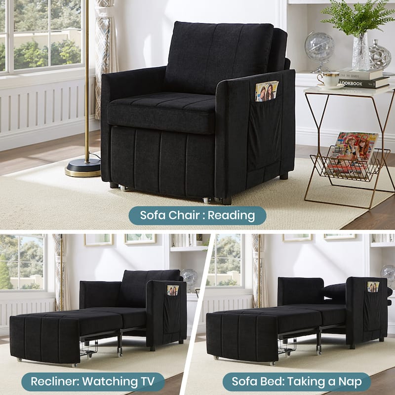 Chenille Convertible Sleeper Sofa Chair with 5-Position Backrest, Storage Basket and 440lb Capacity