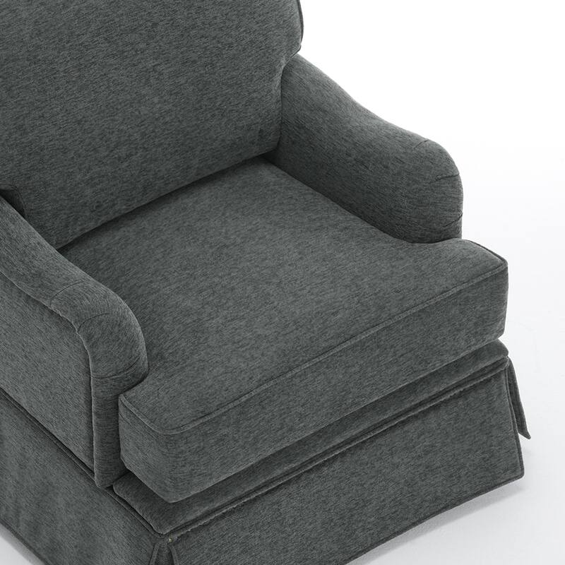 Modern Chenille Swivel Armchair and Storage Ottoman