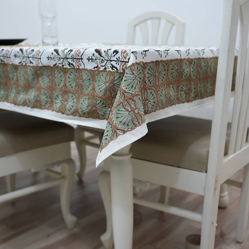 Fabdivine Handmade Block Print Cotton Brown Table Cover or Cloth Dining, Farmhouse & Kitchen Décor