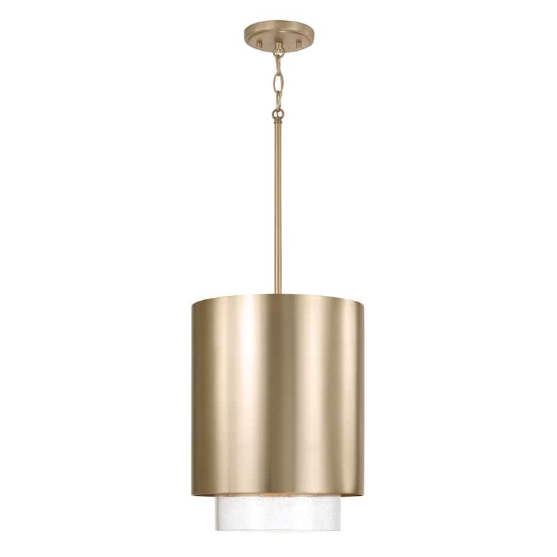 11.50"W x 19.50"H 1-Light Cylindrical Metal Pendant with Seeded Glass - 11.5"W x 19.5"H - Matte Brass