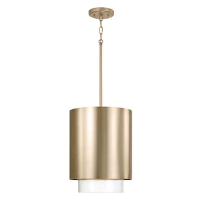 11.50"W x 19.50"H 1-Light Cylindrical Metal Pendant with Seeded Glass - 11.5"W x 19.5"H