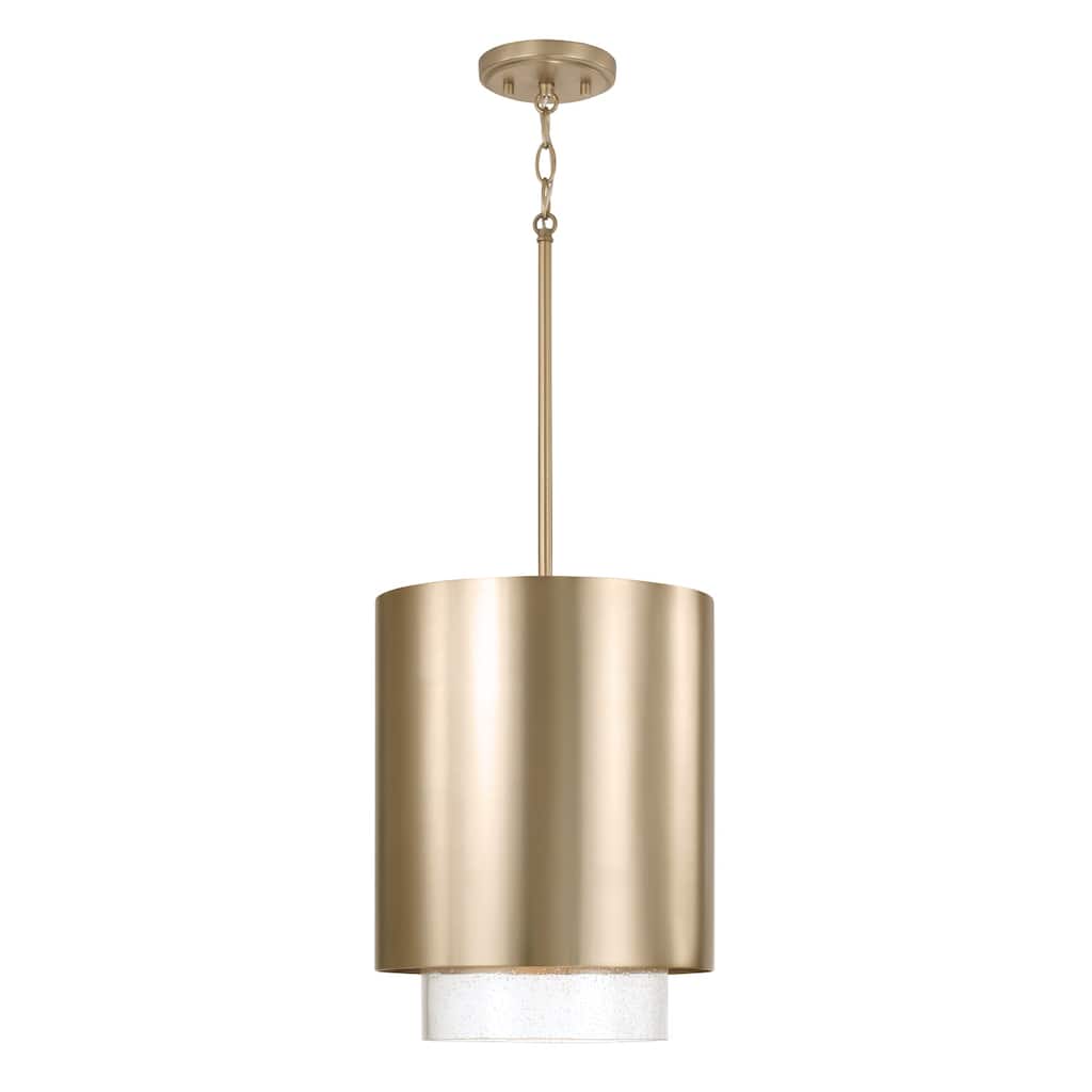 11.50"W x 19.50"H 1-Light Cylindrical Metal Pendant with Seeded Glass - 11.5"W x 19.5"H