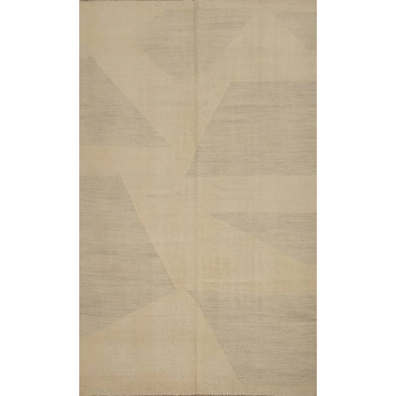 Hand Woven Oriental 100% Wool Carpet Southwestern Modern Beige & Ivories Kilim Area Rug - 8' 1'' X 5' 0''