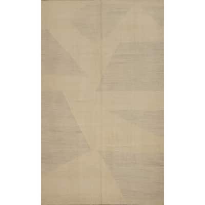 Hand Woven Oriental 100% Wool Carpet Southwestern Modern Beige & Ivories Kilim Area Rug - 8' 1'' X 5' 0''
