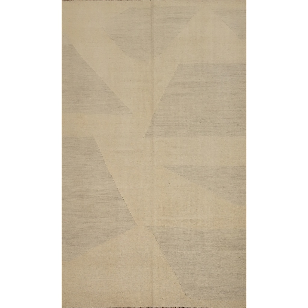 Hand Woven Oriental 100% Wool Carpet Southwestern Modern Beige & Ivories Kilim Area Rug - 8' 1'' X 5' 0''