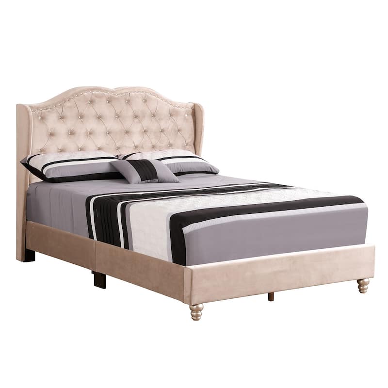 Full Faux Jewel Tufted Panel Bed - 80" - Beige