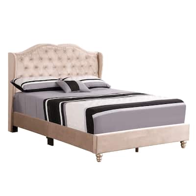 Full Faux Jewel Tufted Panel Bed - 80" - Beige