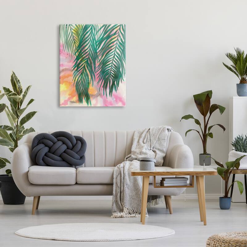 Stupell Hanging Palms Tropical Plant Pink Watercolor Effect Canvas Wall Art, Design by Elvira Errico