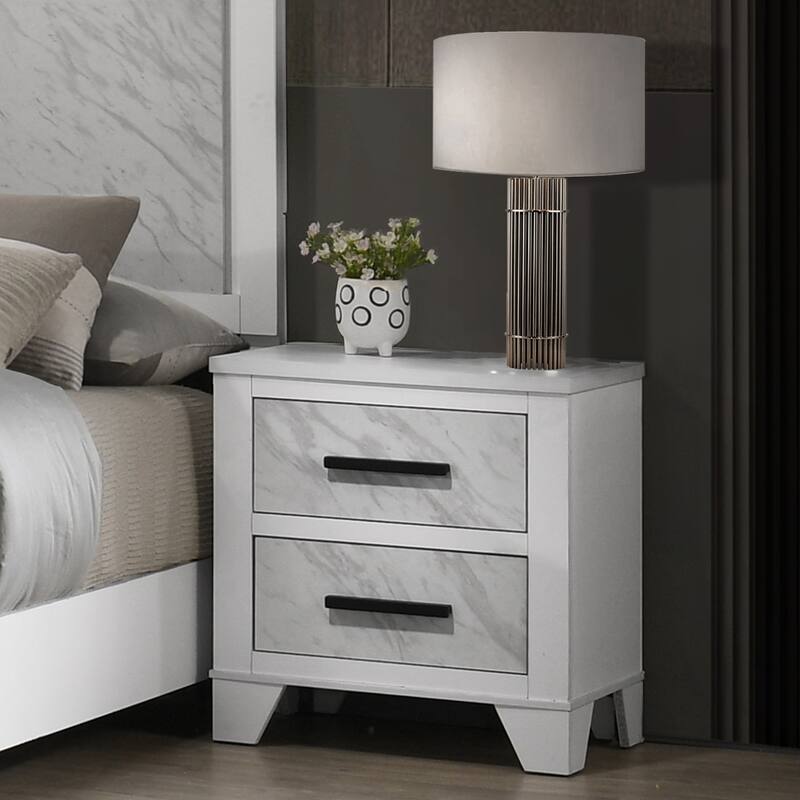 Furniture of America Loris Modern White Wood 2-Drawer Nightstand - White