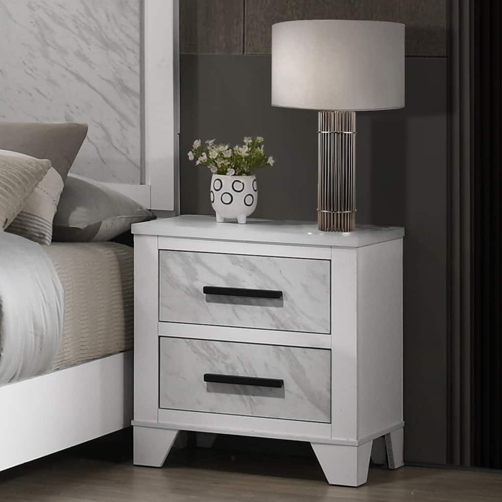 Furniture of America Loris Modern White Wood 2-Drawer Nightstand