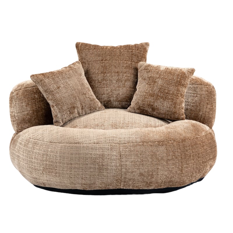 Chenille Oval Bean Bag Chair, Memory Foam Filling Lazy Sofa, Adults Lounge Chair with 3 Pillows & Semi-Wraparound Armrests