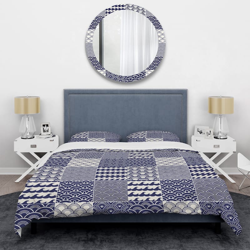 Designart 'Japanese Ocean Wave Pattern' Costal Bedding Set - Duvet Cover & Shams
