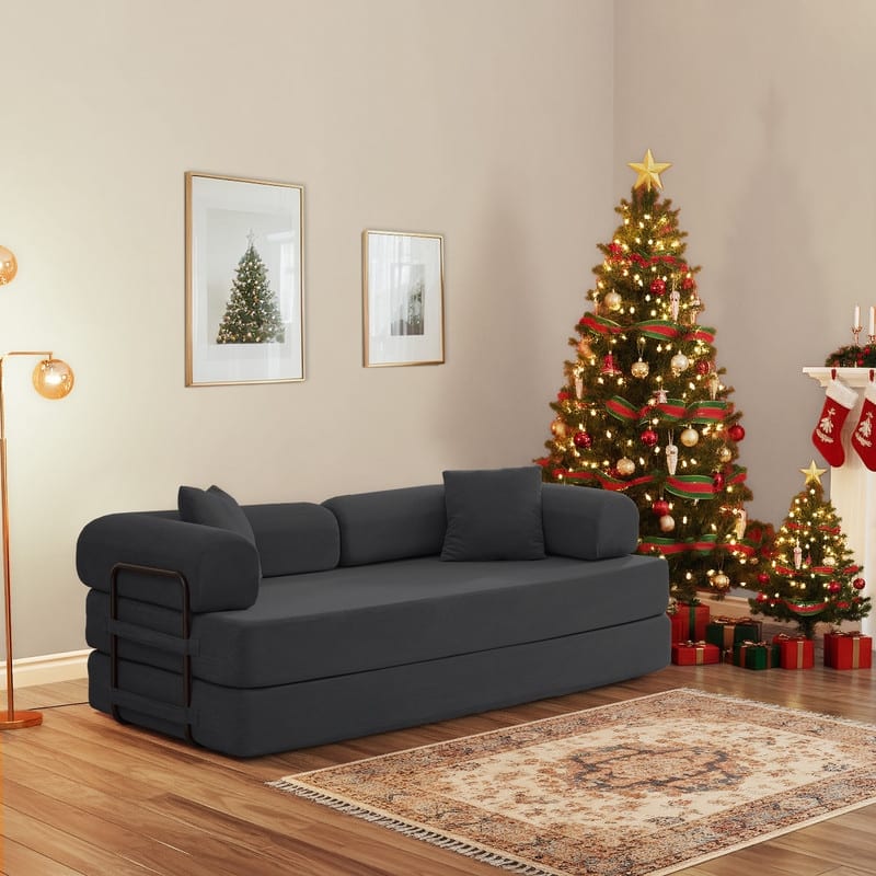 Mixoy Convertible Pull Out Sleeper Sofa Bed with Movable armrest,Folding Mattress Couch,Removable Washable Floor Sofa Bed - 78.7"L x 37.8"W x 30.3"H - Grey