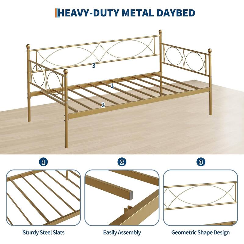 Metal Daybed with Trundle Set, Space-Saving Sofa Bed Frame with Steel Support for Bedroom or Living Room