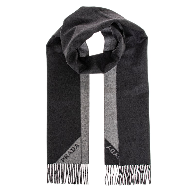Prada Men's Double Cashmere Scarf - Dark Grey and Light Grey