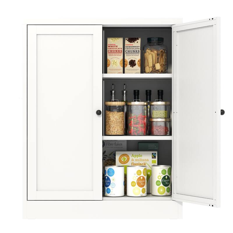Anmytek 34.6" White Metal Freestanding Pantry Cabinet Adjustable Shelves Kitchen Storage Organizer