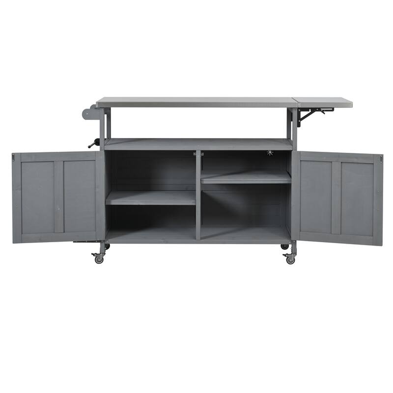 Foldable Outdoor Mobile Portable Kitchen Island Cart with Lockable Wheels, Storage Cabinet and Towel Rack