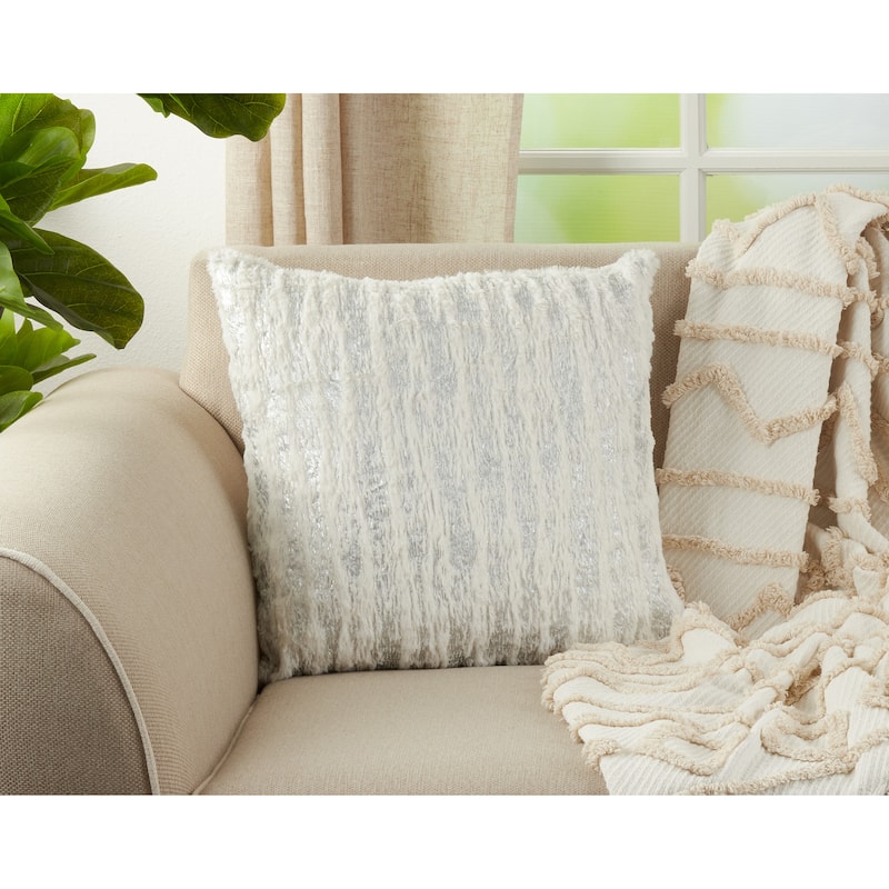 Faux Fur With Brushed Metallic Foil Print Down Filled Throw Pillow