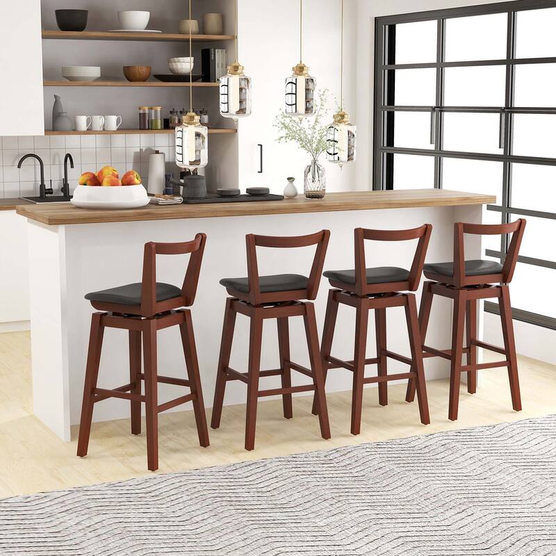Costway Swivel Counter Height Bar Stool 26'' Upholstered PU Leather
