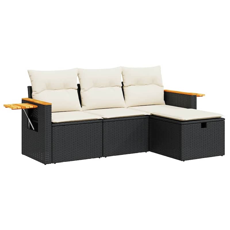 vidaXL Patio Sofa Set with Cushions Outdoor Furniture 4 Piece Poly Rattan