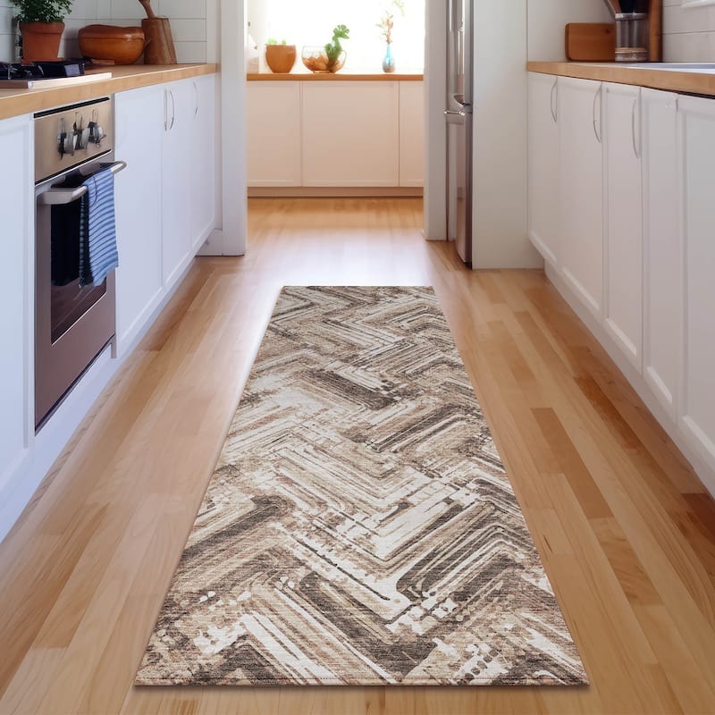 Premium Washable Super Soft Blurred Chevron Mayfield Rug - Brown - 2' 3" x 7' 6" - Runner