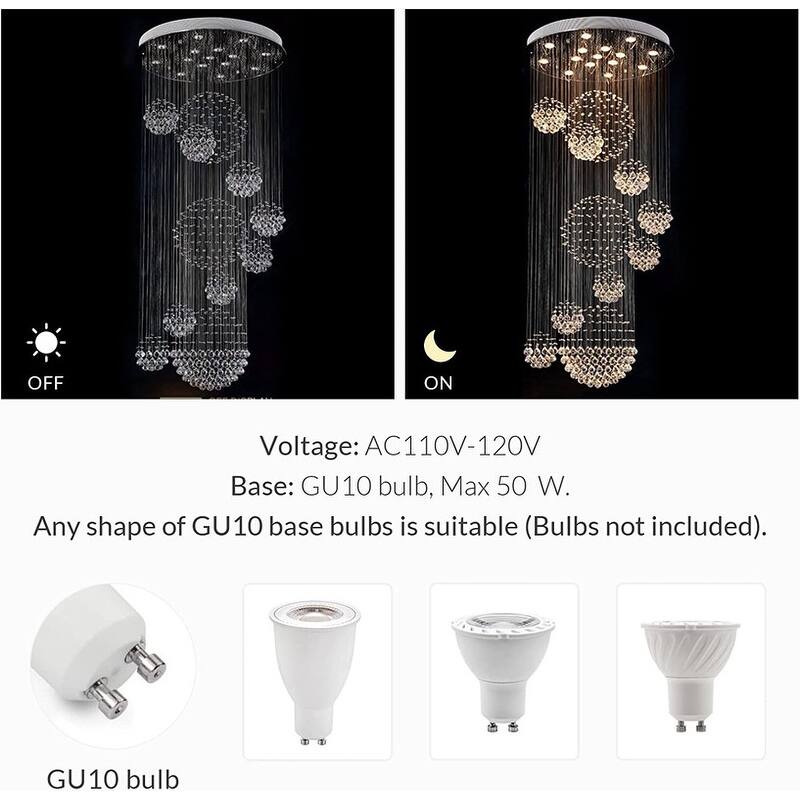 32 in. Modern Crystal Chandelier Chrome 2 Story Foyer Lighting 13-Light Flush Mount Foyer Lighting