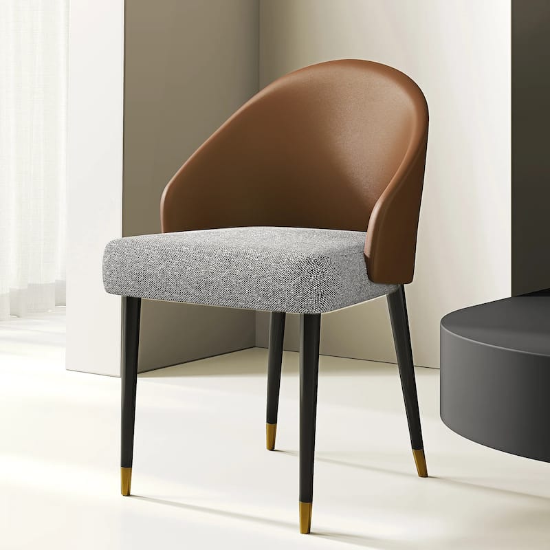 Modern Faux Leather and Fabric Upholstered Back Armchair Dining Chair Or Side Chair (Set of 4)
