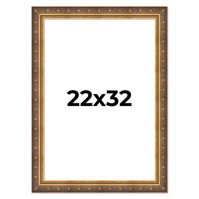 22x32 Frame Vintage Gold Solid Wood Picture Frame | 2.5 Inch Moulding