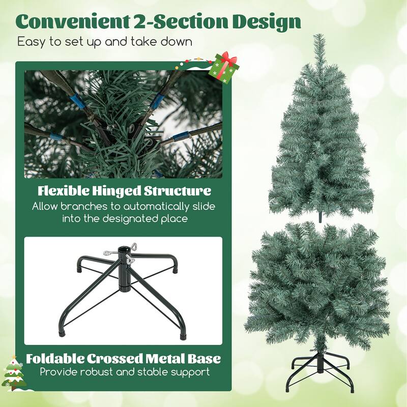 Gymax 4.5 FT Artificial Xmas Tree w/256 Branch Tips 100 LED Lights 9