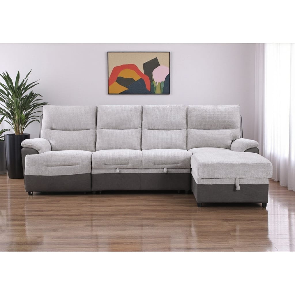 HomeRoots Beige And Brown Fabric Sleeper L Shaped Three Piece Sofa and Storage Chaise Sectional