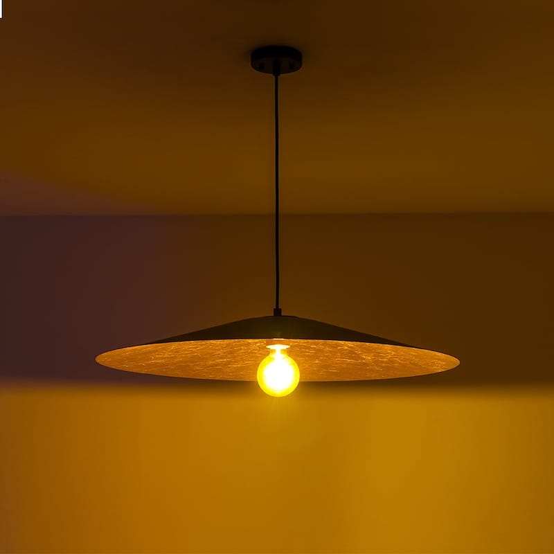 Black Gold 1-light Minimalist Metal Oversized Shallow Cone Pendant
