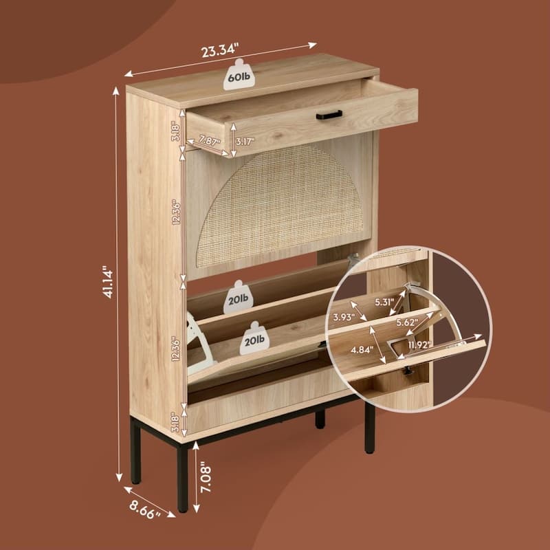 Boho Natural Rattan Shoe Storage Cabinet