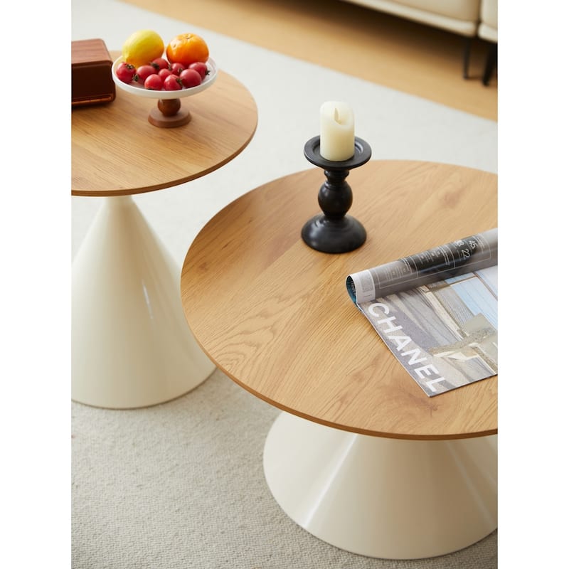 Modern Round Double Cone Design Coffee Table, Set of 2