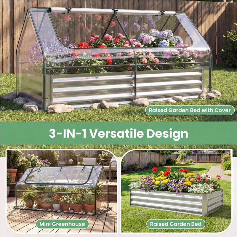 Gymax Galvanized Steel Raised Garden Bed Metal Planter Box Kit w/ Mini