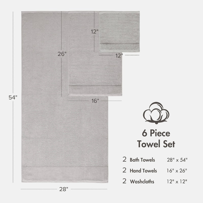 Madison Park Spa Waffle Cotton Waffle Jacquard Antimicrobial Bath Towel 6 Piece Set