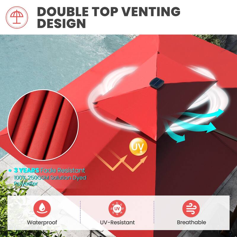 9 x11 FT Double Top Cantilever Patio Umbrella Large Rectangle with LED Lights