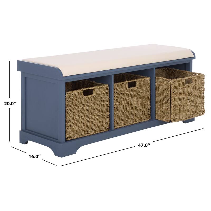 SAFAVIEH Eola Grey/ White Storage Bench - 47" x 16.1" x 19.9" - 47"W x 16"D x 20"H