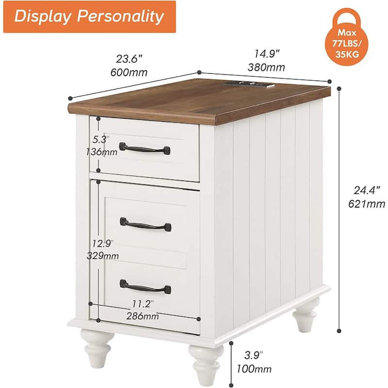 Nightstand End Table With Charging Station for Living Room Bedroom