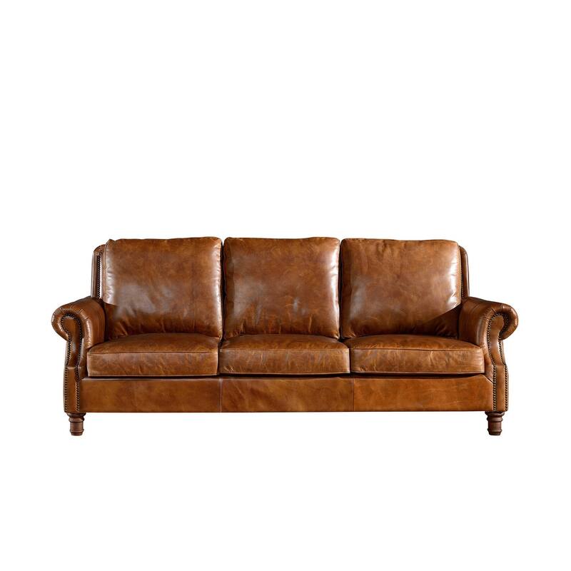 English Rolled Arm Sofa - Leather