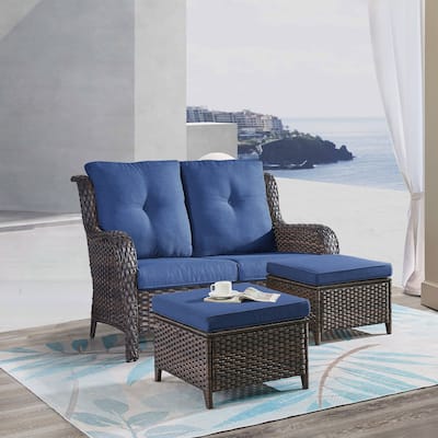 Gymojoy 3-Piece Outdoor Wicker Patio Furniture with Loveseat, Rattan Coversation Set with Water Resistant Thick Cushions